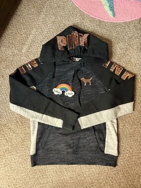 PINK ROSE GOLD BLING HOODIE (XS) RARE